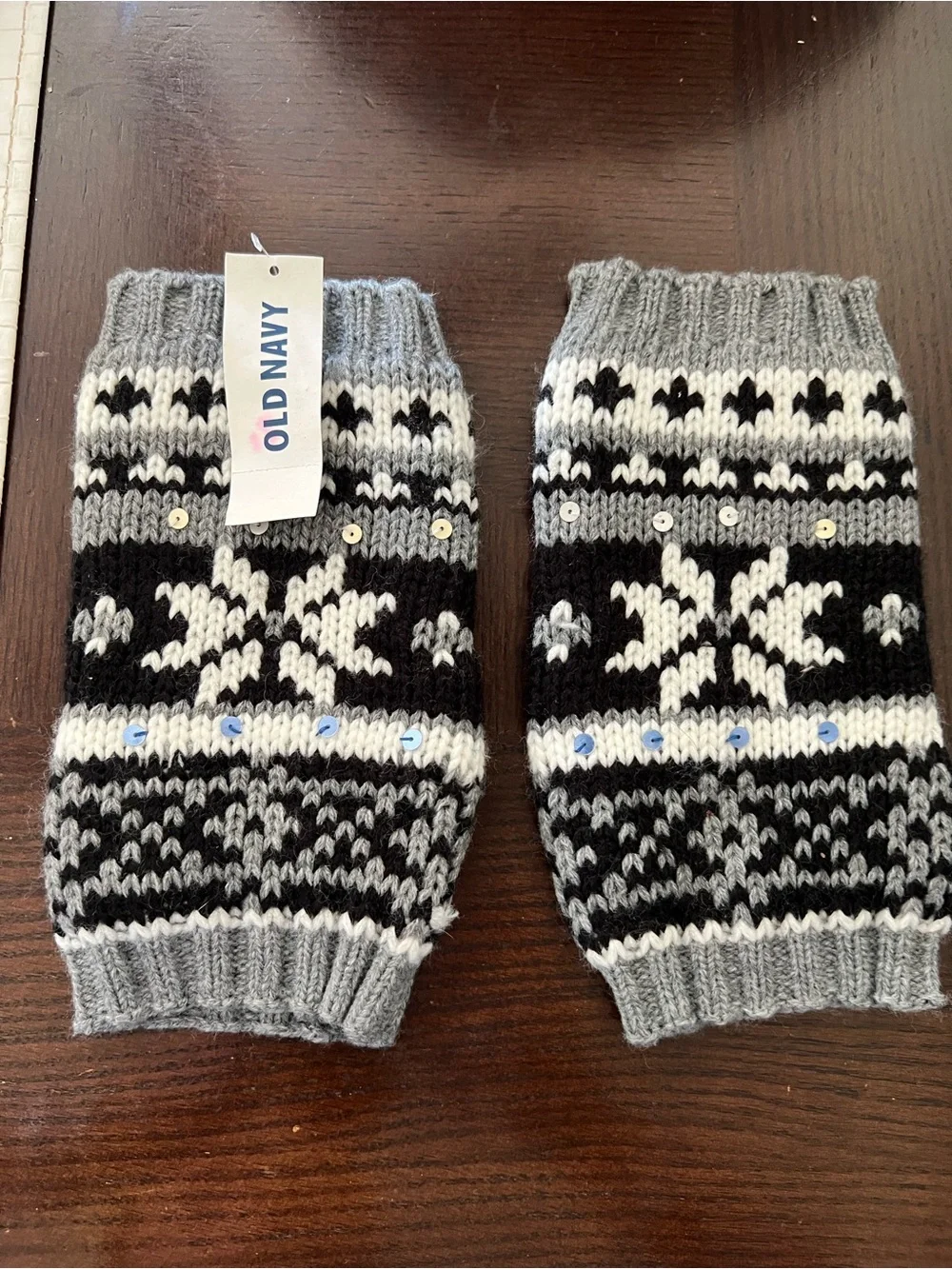 Old Navy Black, Gray & White Nordic Knit Fingerless Mittens